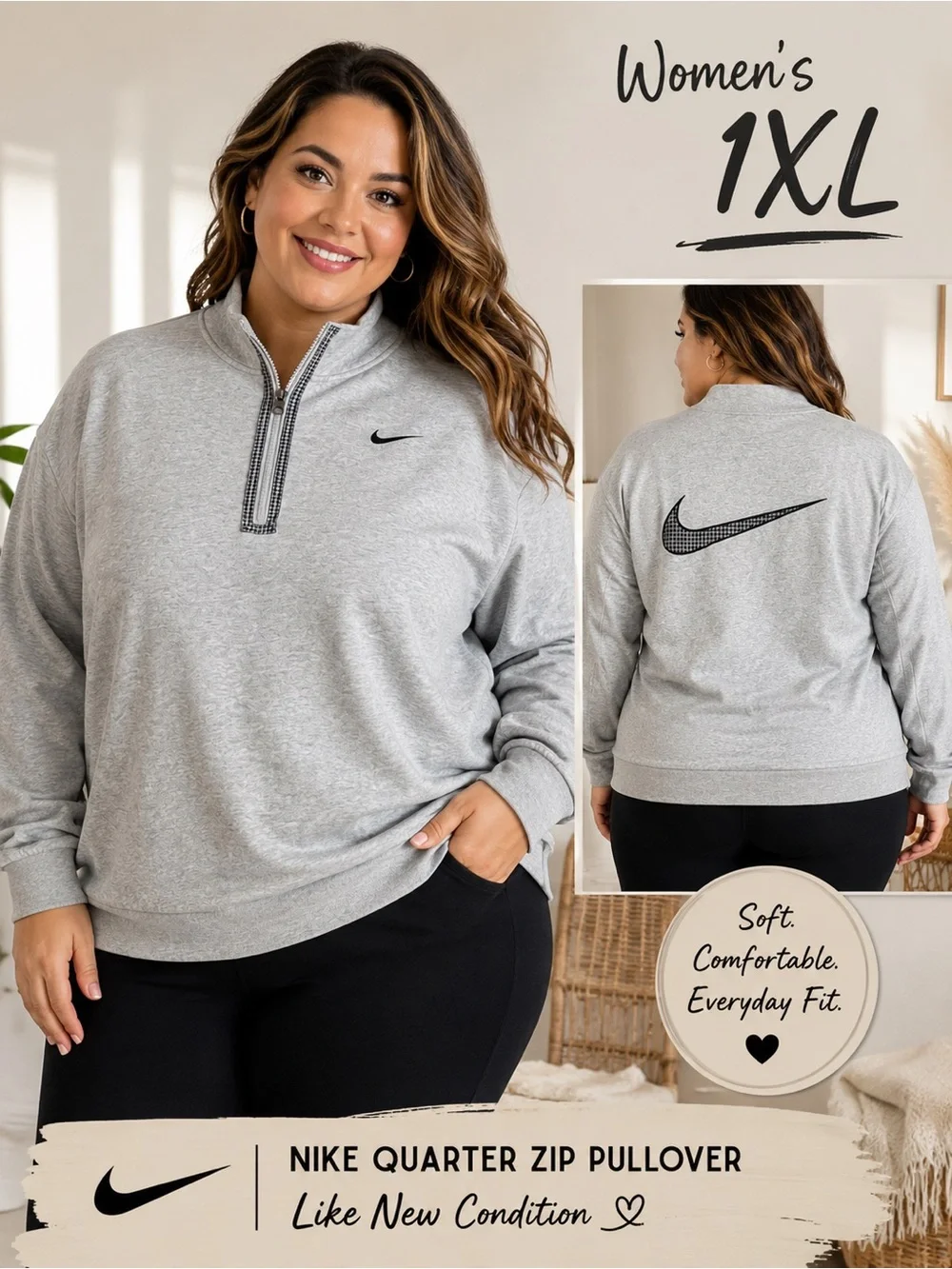 Nike Women’s Light Gray Quarter-Zip Pullover Sweatshirt